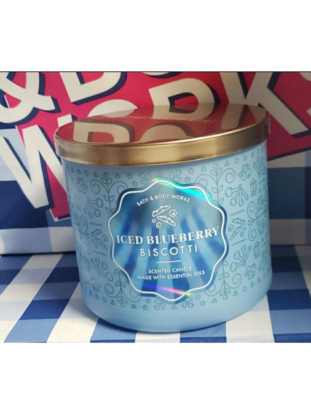 BBW Blueberry Biscotti Large 3 Wick Candle Home Fragrance Decor
